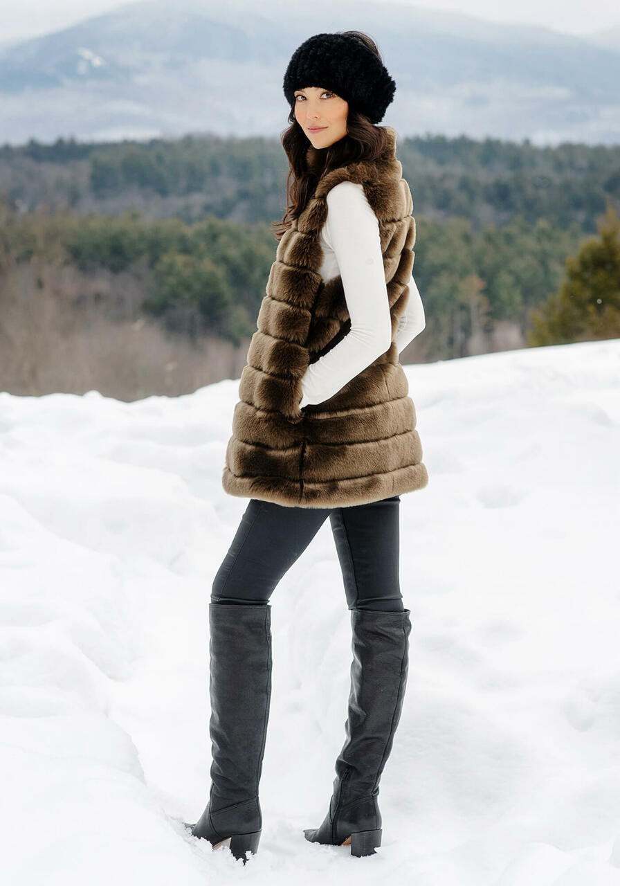 Mocha Mink Reversible Faux Fur Zip Vest -Fabulous-Furs