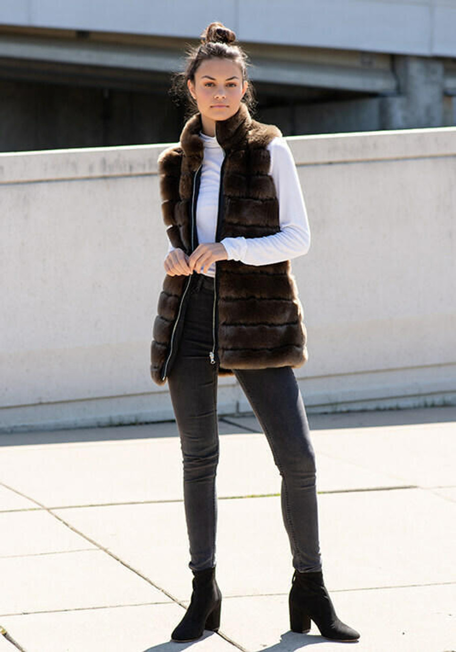 Mocha Mink Reversible Faux Fur Zip Vest -Fabulous-Furs