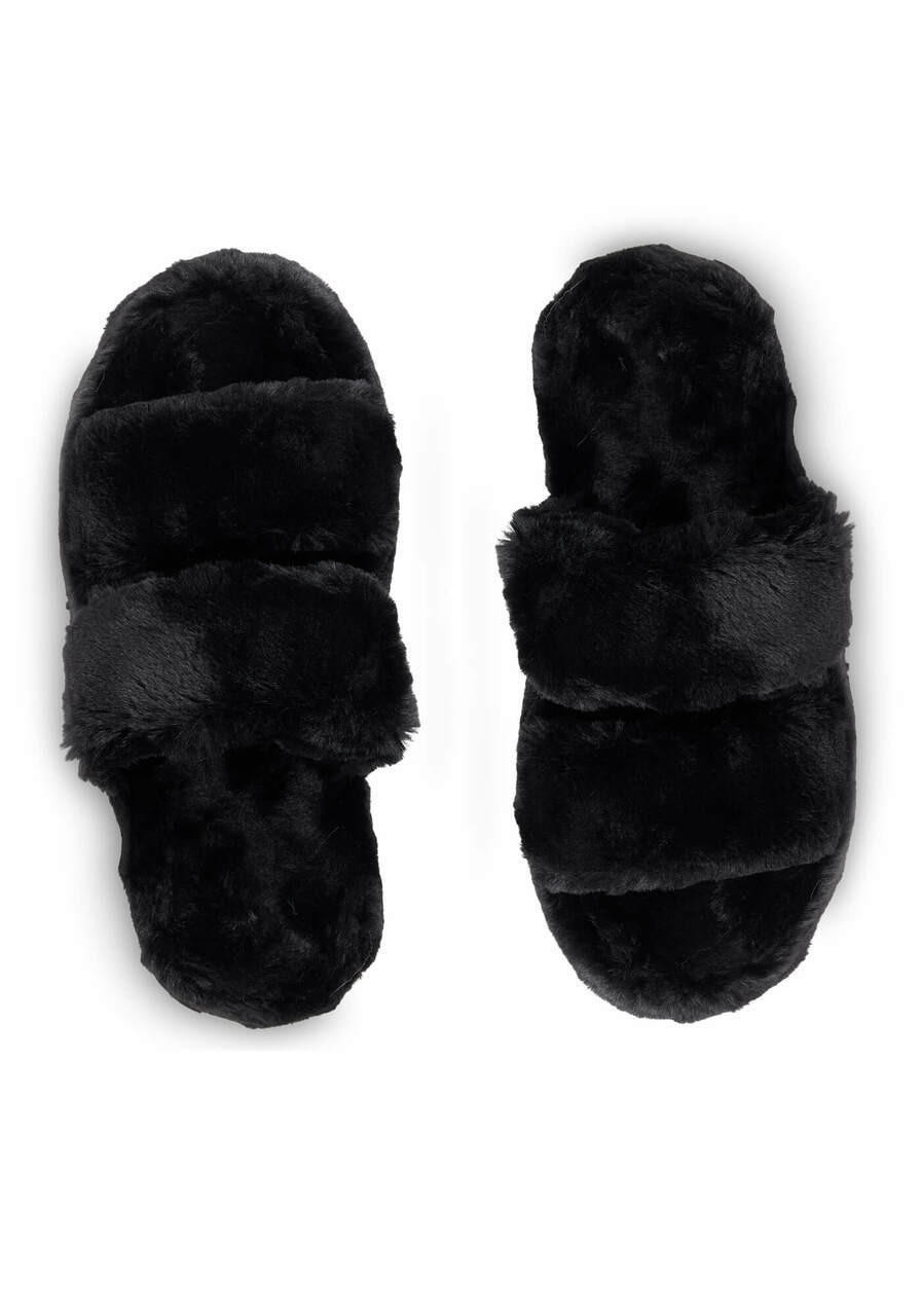 Black Faux Fur Platform Slippers Fabulous Furs