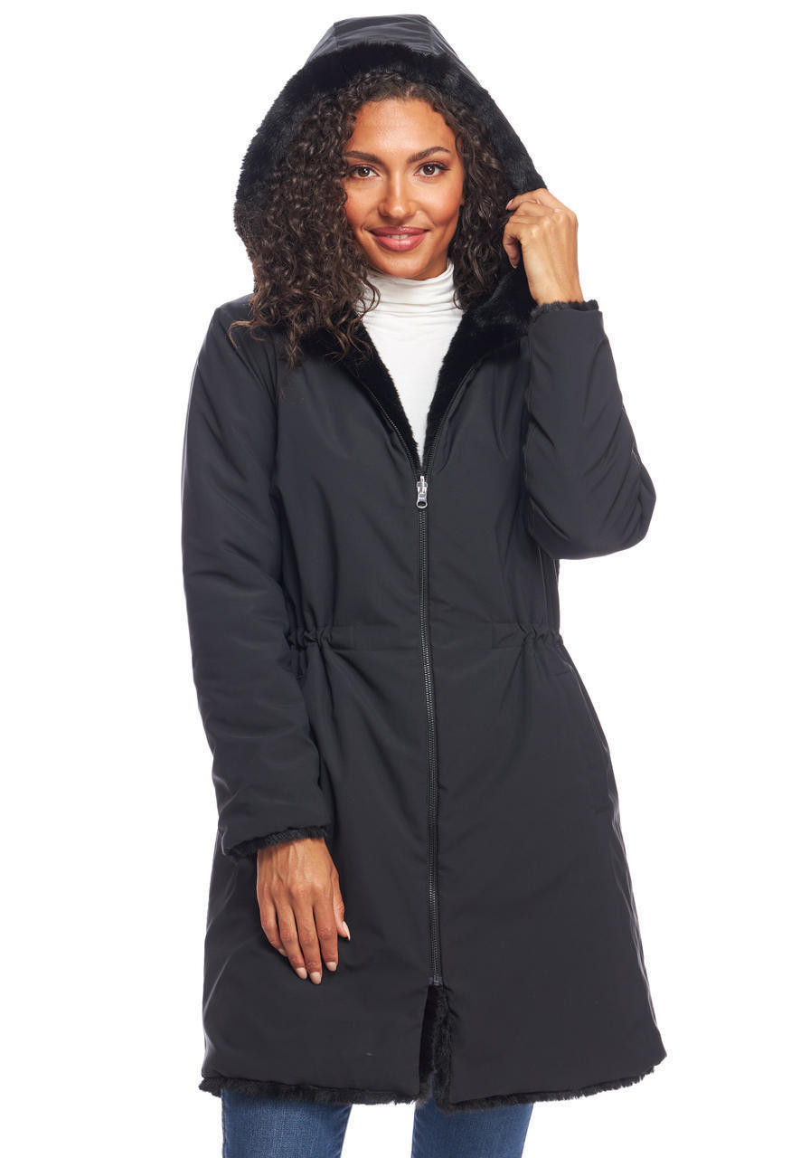 Black Faux Fur Ready or Not Reversible Storm Coat