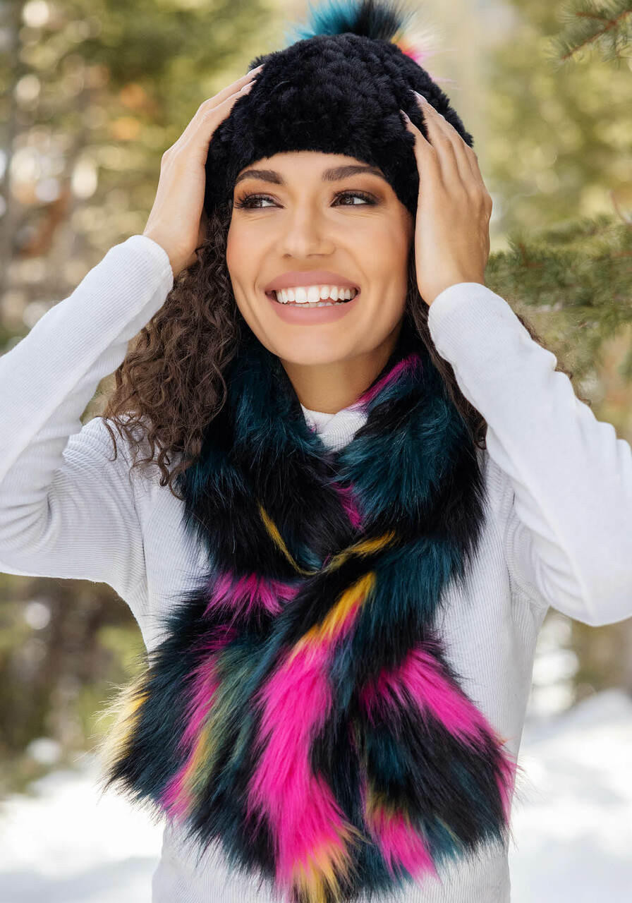 Neon Faux Fur Fox Pull Through Scarf