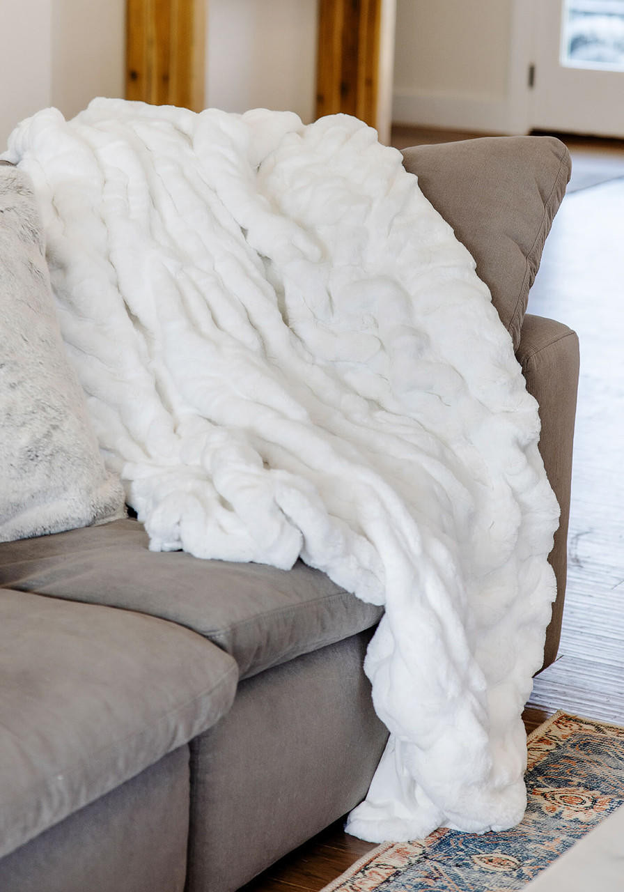 Couture Collection Snow Mink Faux Fur Throws