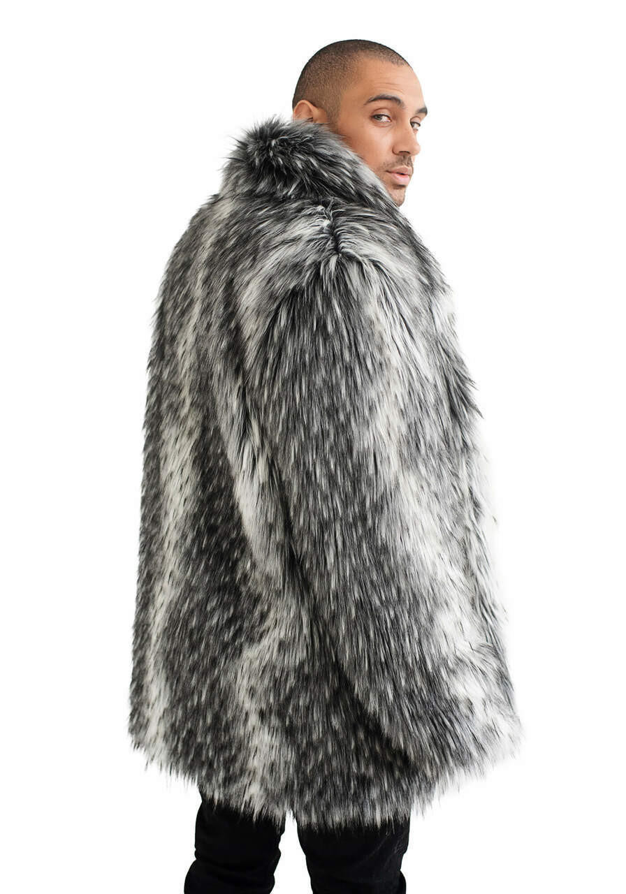 Mid Length Black Fox Fur Coat for Men