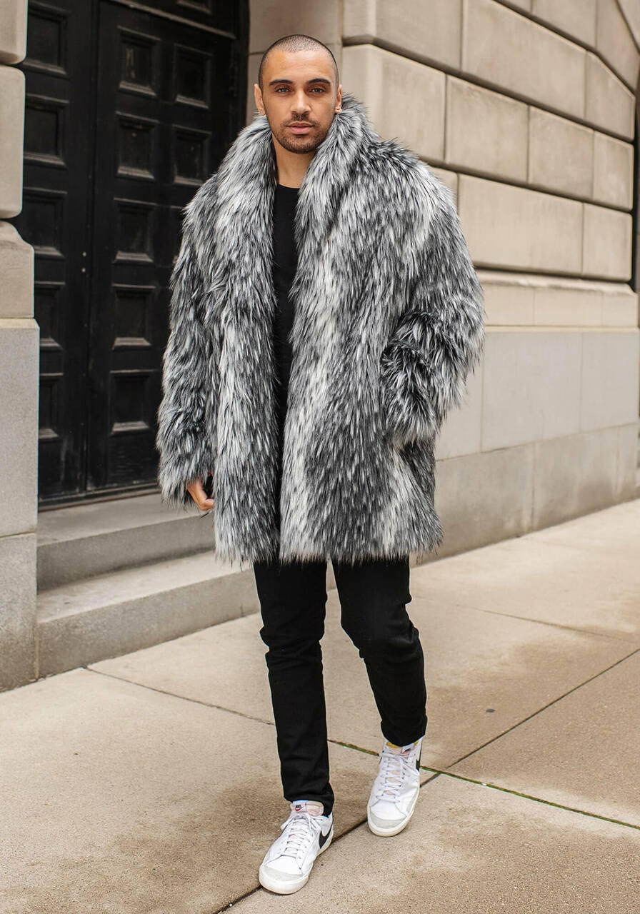 Men's Smokey Fox Faux Fur Shawl Collar Coat