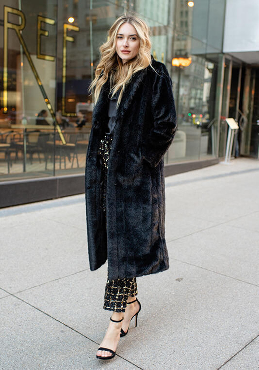 Black real sales fur coat