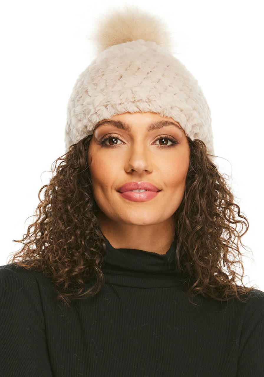 Sand Knitted Faux Fur Hat by Fabulous Furs
