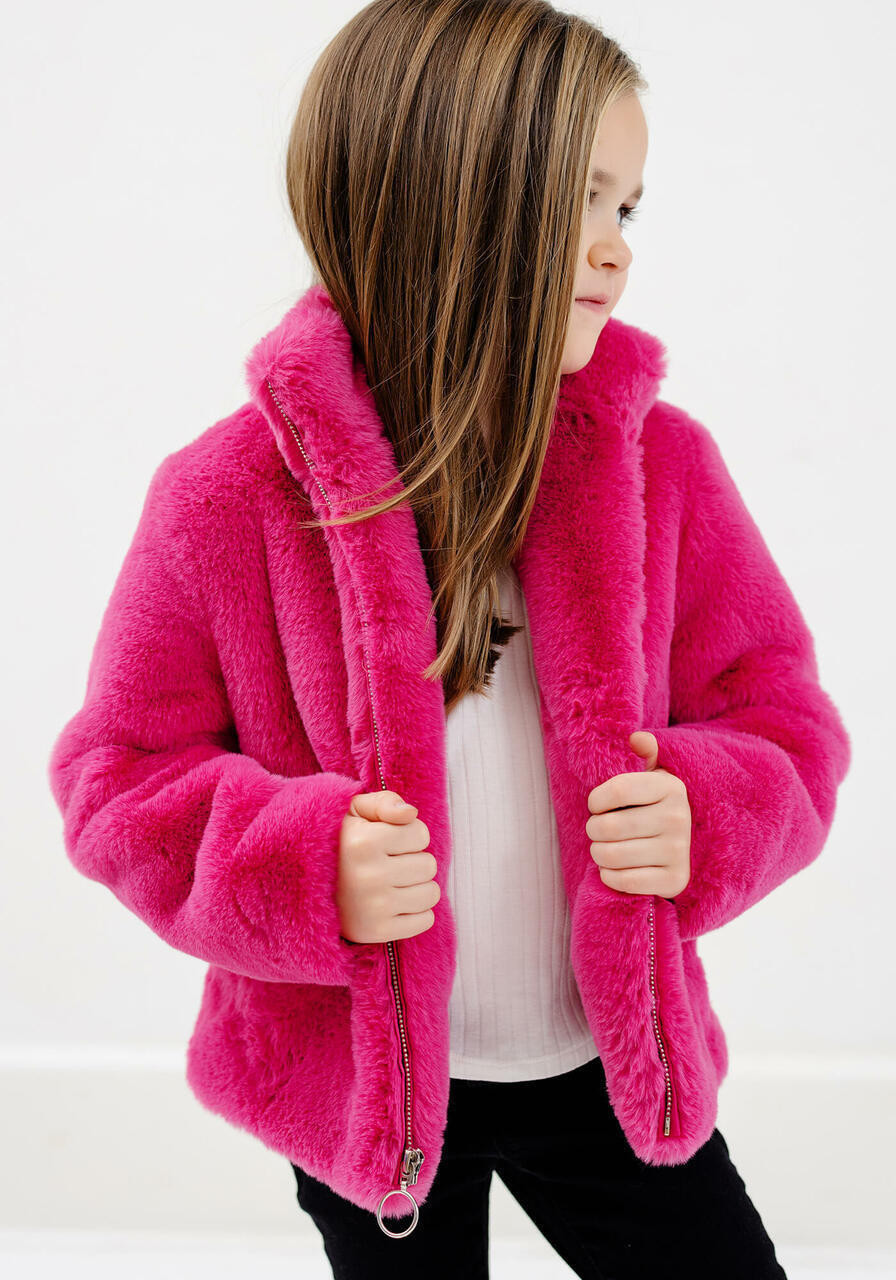 Mini We're Always Together Faux Fur Jacket - Hot Pink