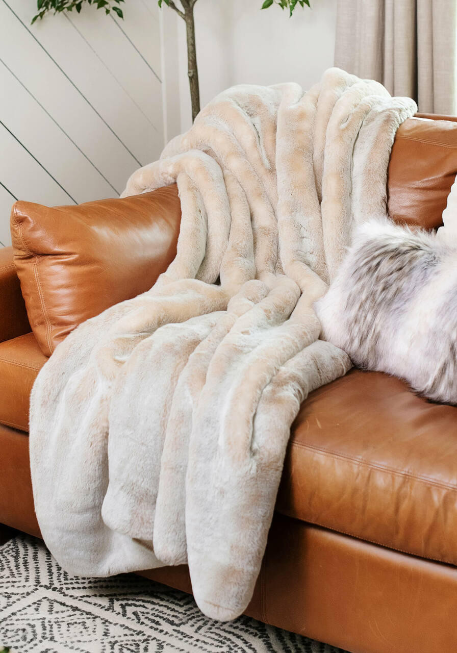 LUXURY FAUX MINK THROW 150x200CM - TAUPE