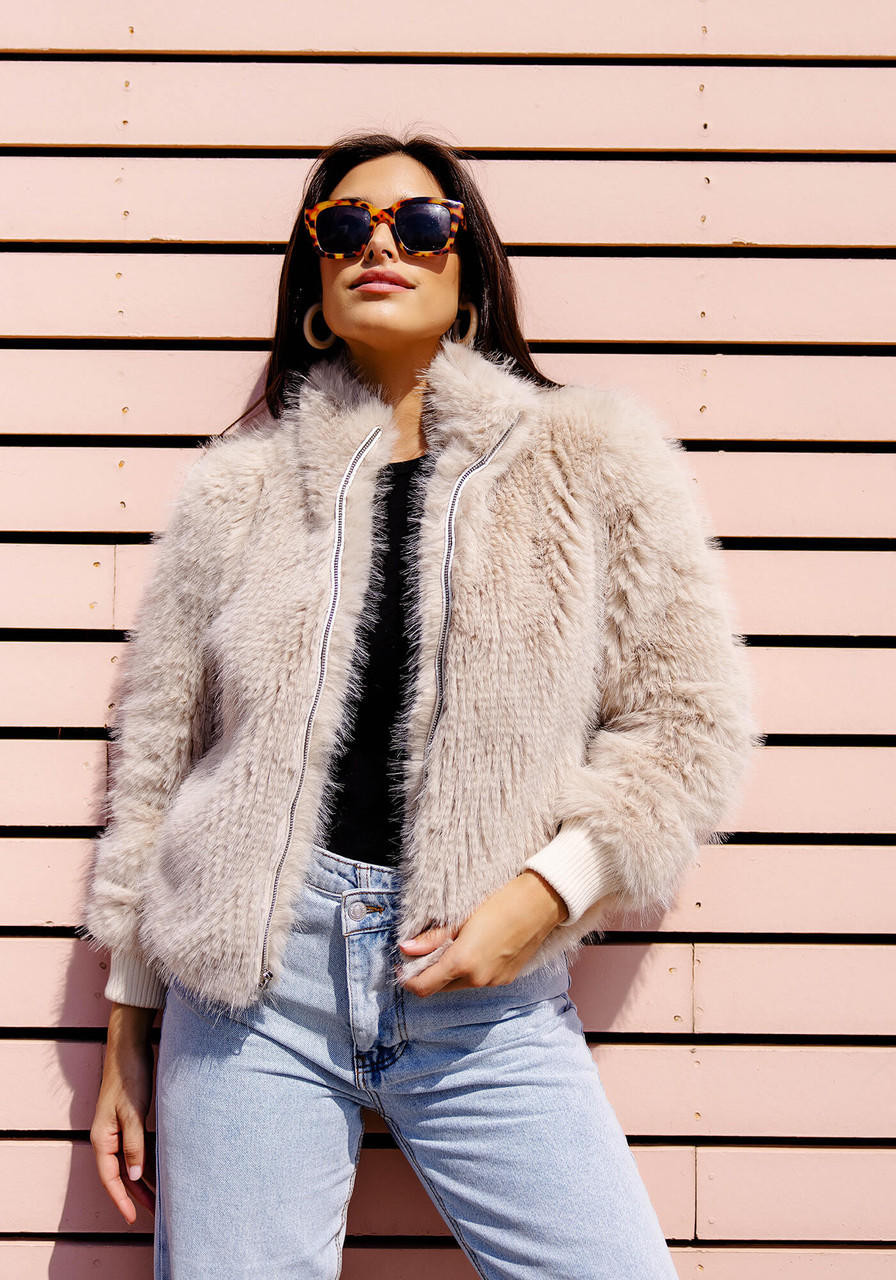 Real fur sales bomber jacket