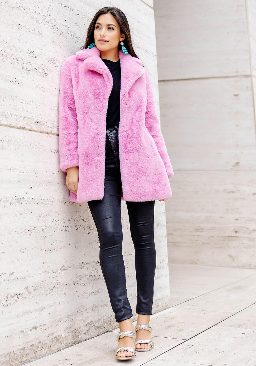 Blush pink shop fur coat