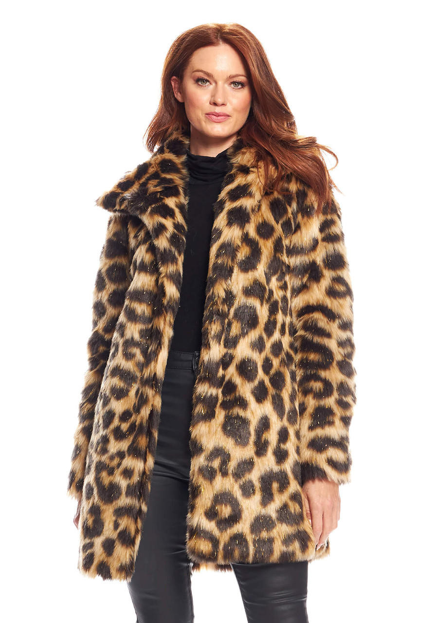 Leopard Faux Fur Stardust Knee-Length Coat