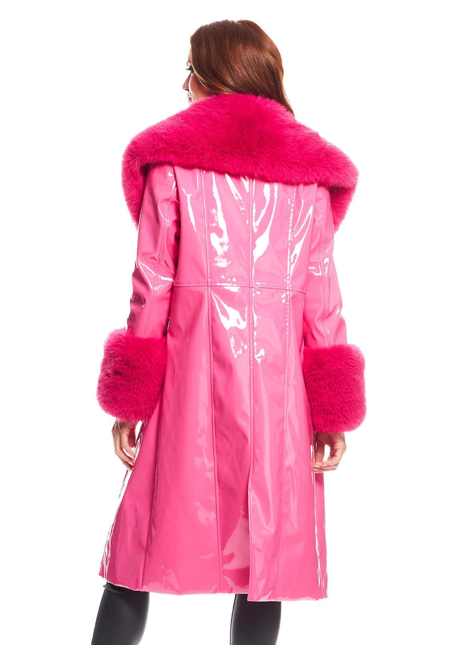 Hot Pink Faux Fur Fox Collar Girl Crush Maxi Coat