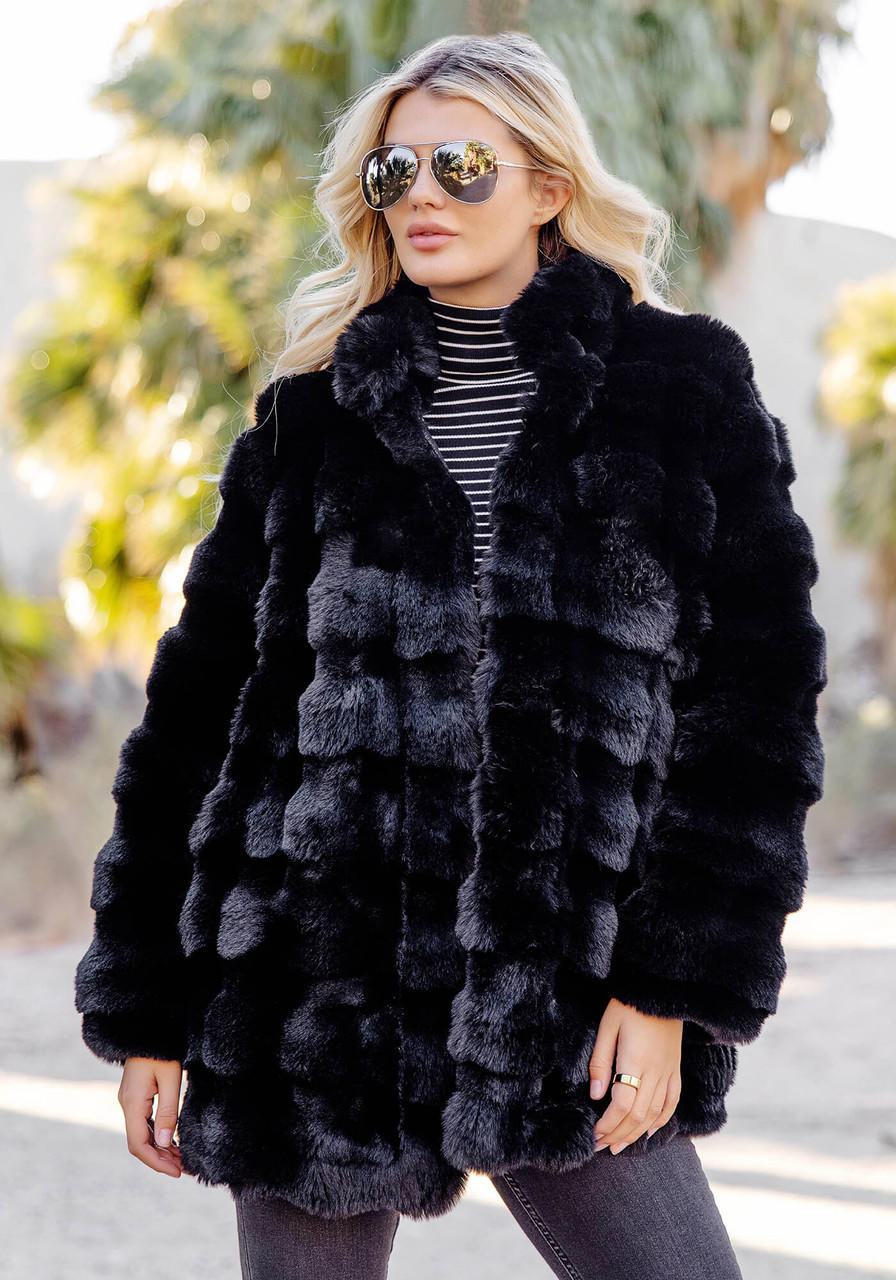 Black Faux Fur Rainier Reversible Mink Coat