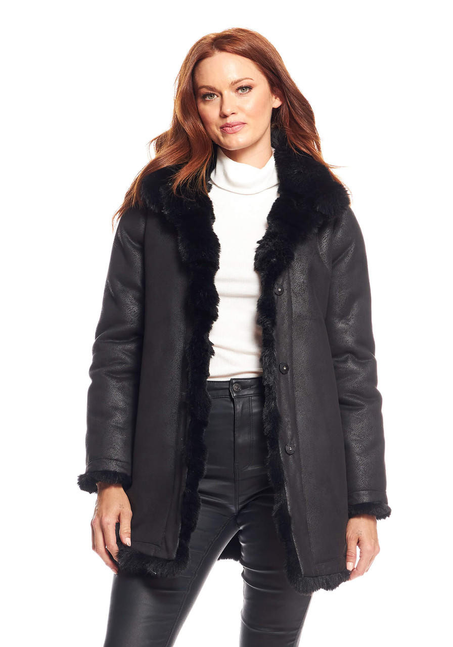 Black Faux Fur Rainier Reversible Mink Coat