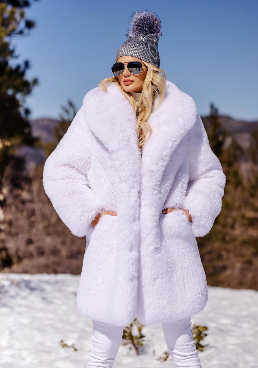 White Faux Fur Snow Stopper Knee-Length Coat - Fabulous-Furs