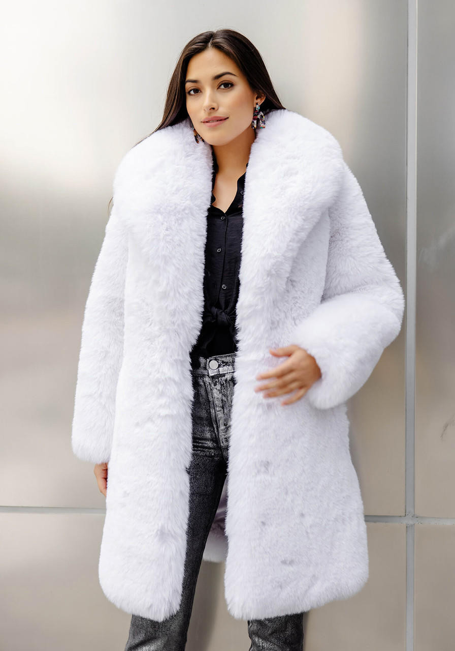 White Faux Fur Snow Stopper Knee-Length Coat - Fabulous-Furs