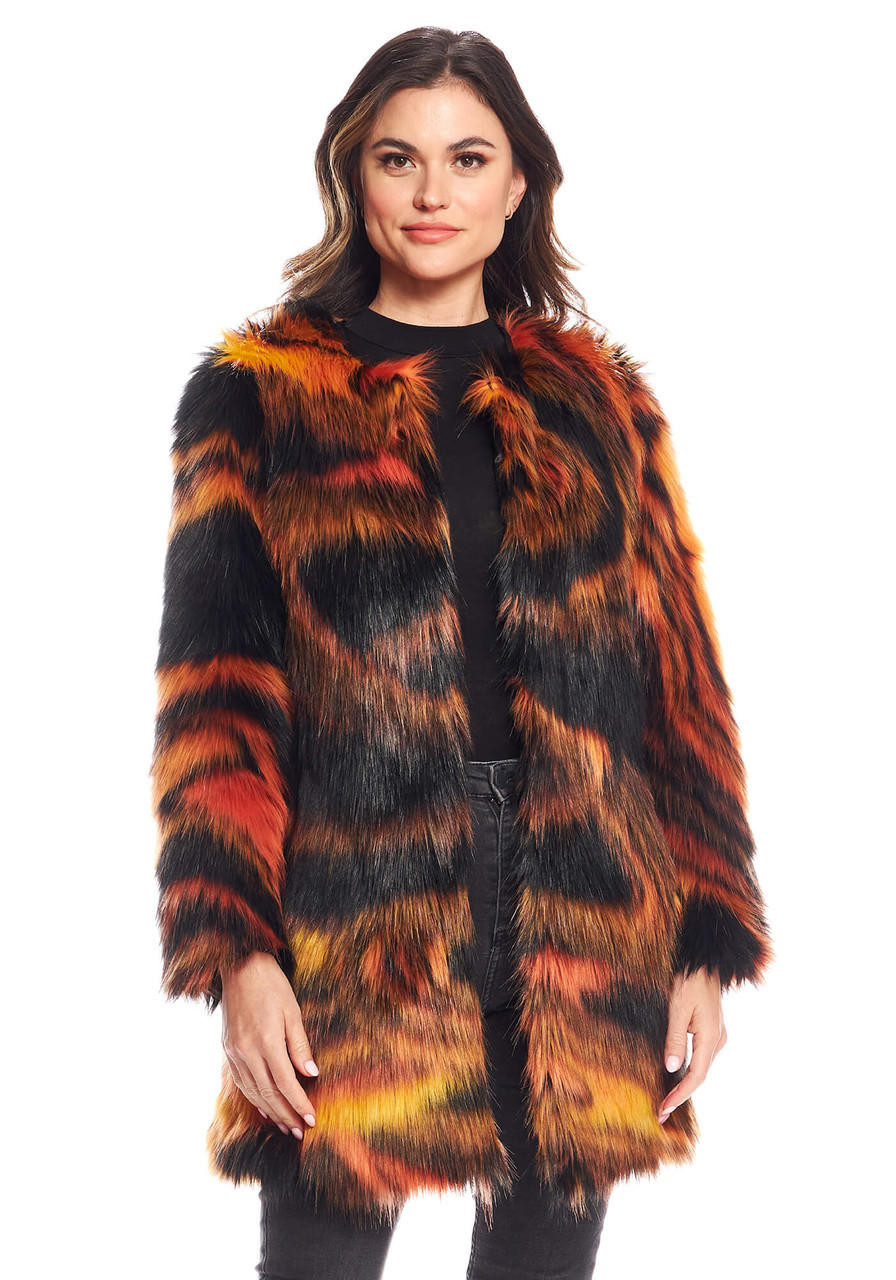 Supernova Faux Fur Knee-Length Coat