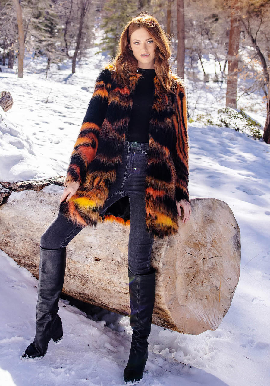 Supernova Faux Fur Knee-Length Coat - Fabulous-Furs