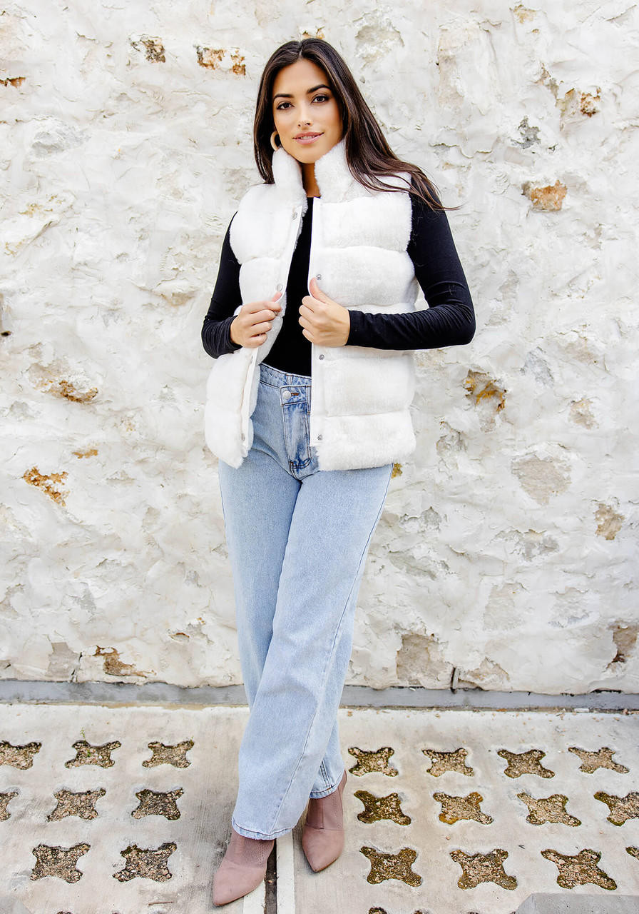 Ivory Faux Fur Posh Snap Vest New Arrivals Fabulous-Furs