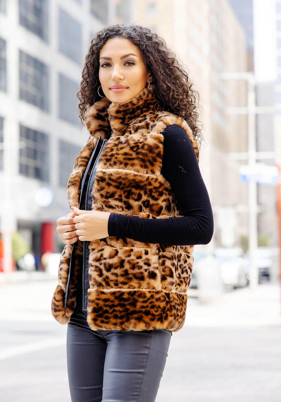 Leopard Faux Fur Posh Snap Vest New Arrivals Fabulous-Furs