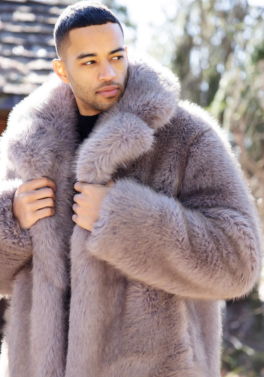 Men's Grey Fox Faux Fur Chateau Coat - Fabulous Furs