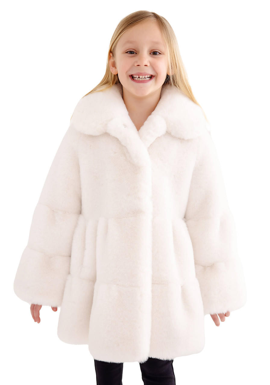 Kid's Ivory Faux Fur CeCe Swing Coat