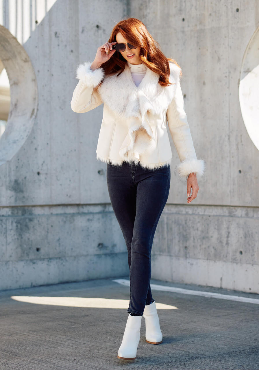 Ivory Faux Suede & Faux Fur Denali Cascade Jacket