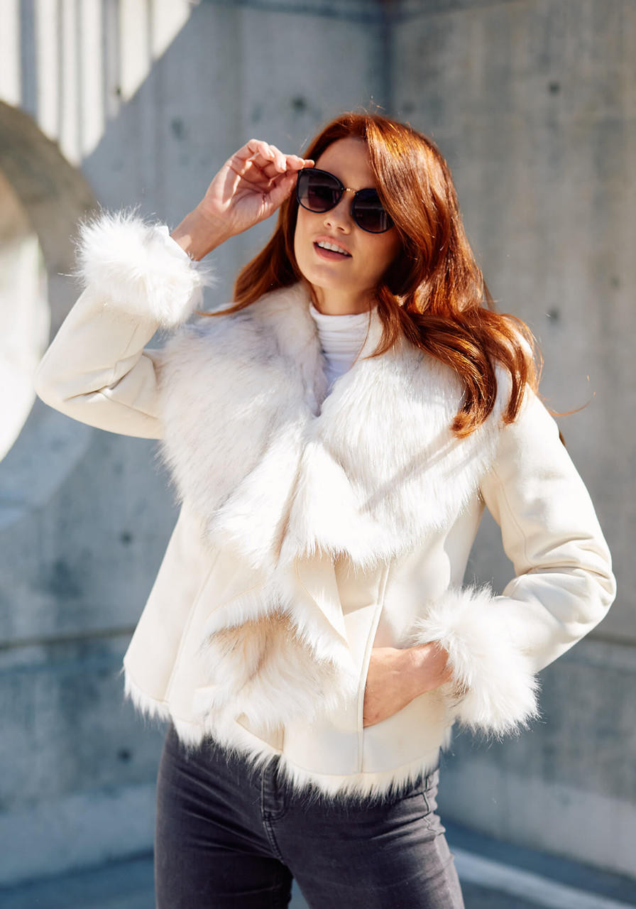 Faux fur, Eco Friendly, white, fluffy, shaggy, jacket, Lanshifei, size S,  Fun! | eBay