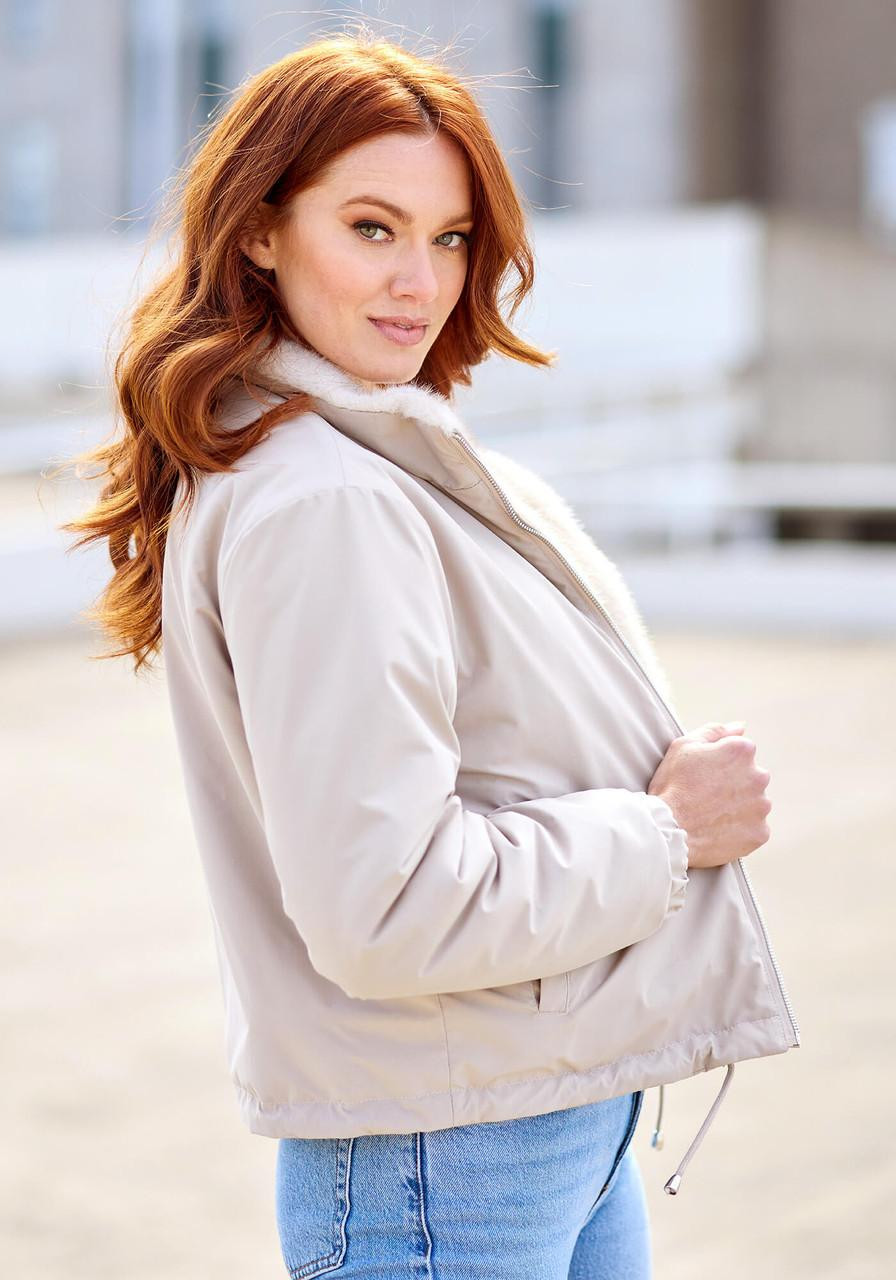 Ivory Insta Reversible Faux Fur Zip Jacket