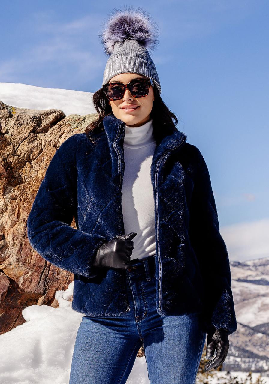 Navy Faux Fur Paige Zip Jacket - Fabulous Furs