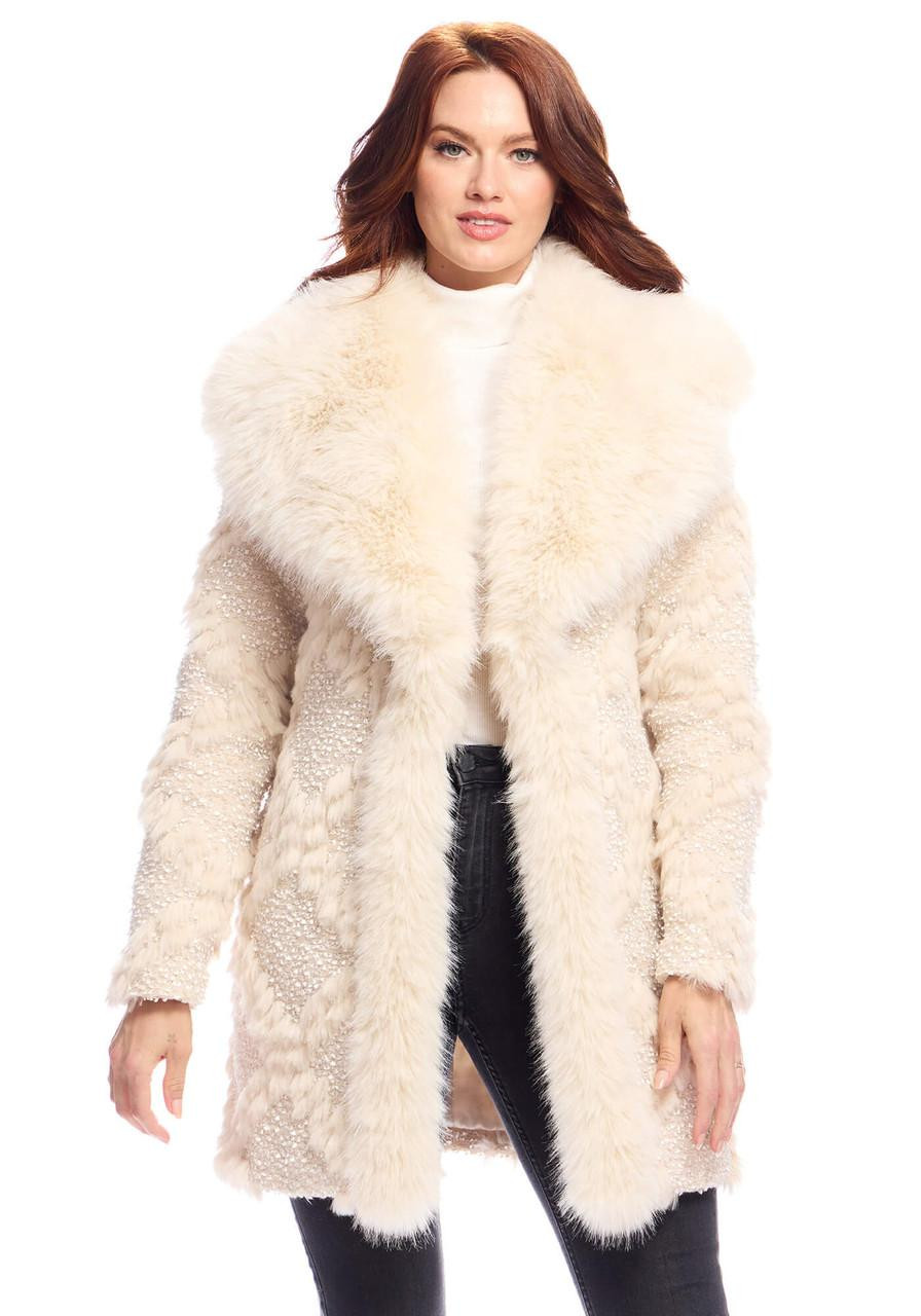 Ivory Faux Fur Fox Collar Isla Coat - Fabulous Furs