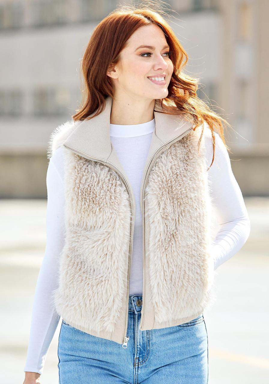 Champagne Fox Faux Fur Parkside Zip Vest Fabulous Furs