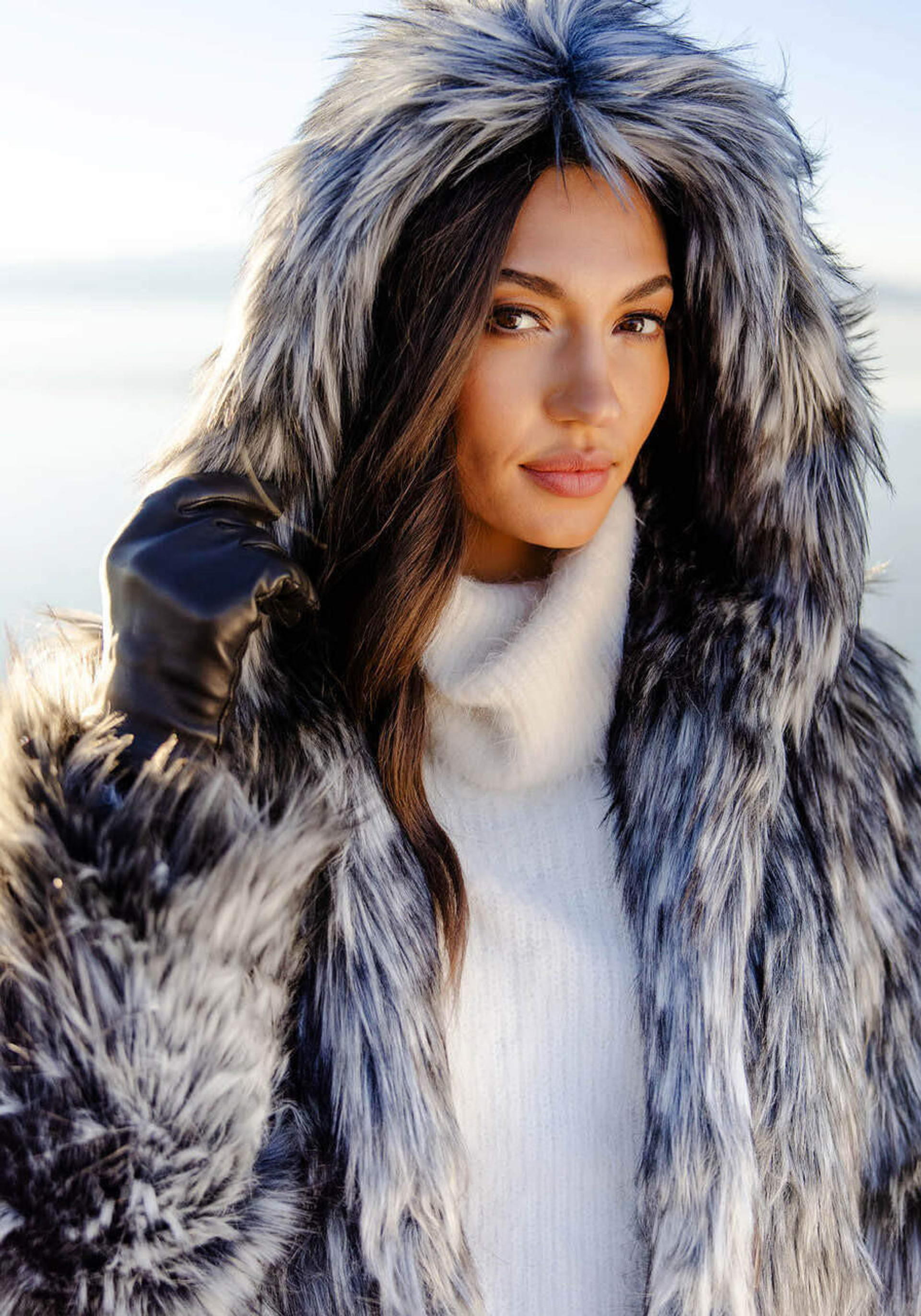 Smokey Fox Hooded Full-Length Faux Fur Coat Gifts