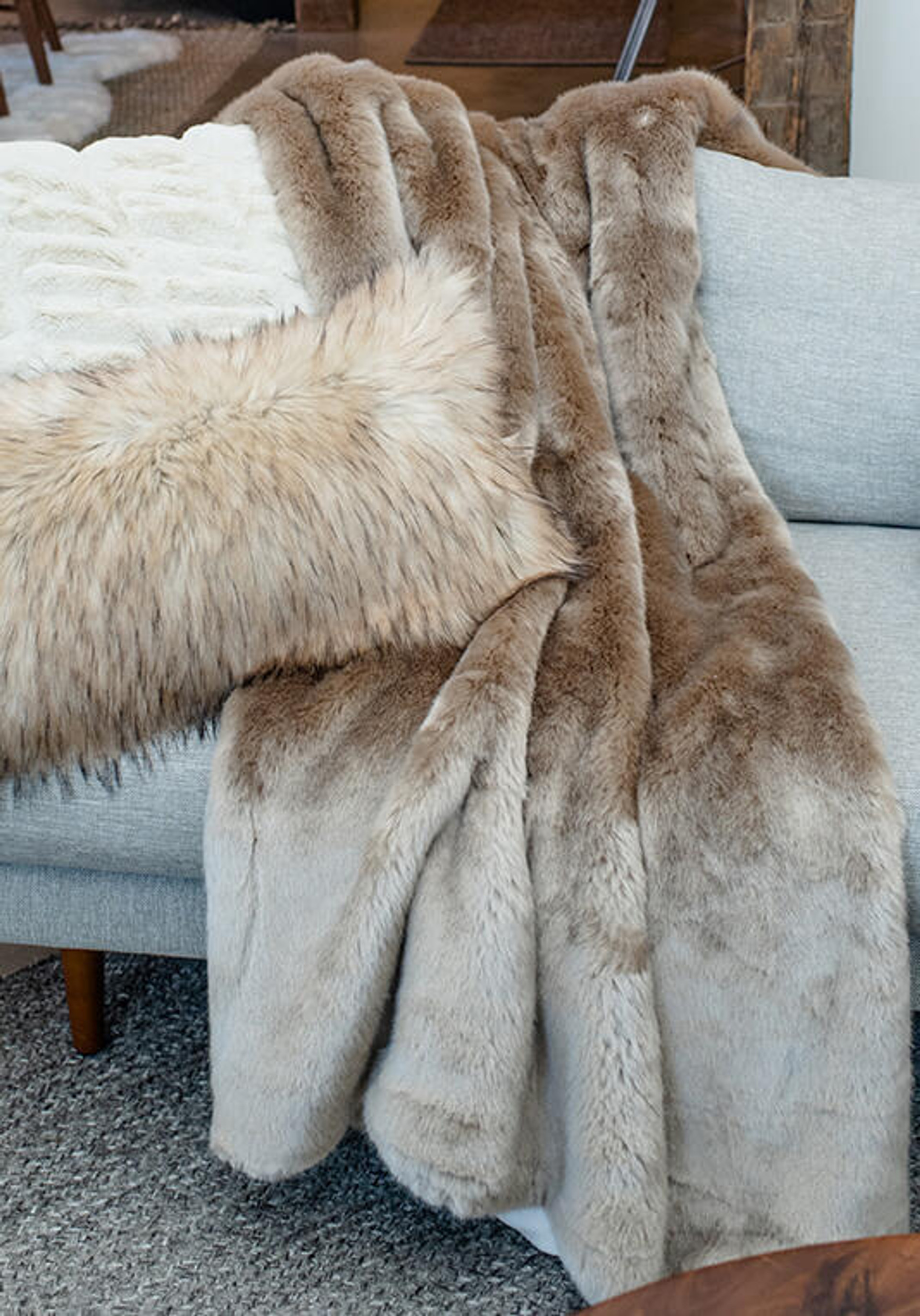 Couture Collection Champagne Mink Faux Fur Throws