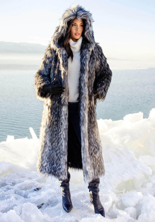 Smokey Fox Hooded Full-Length Faux Fur Coat Gifts