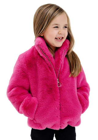 Kid's Hot Pink Faux Fur Every-Day Zip Jacket