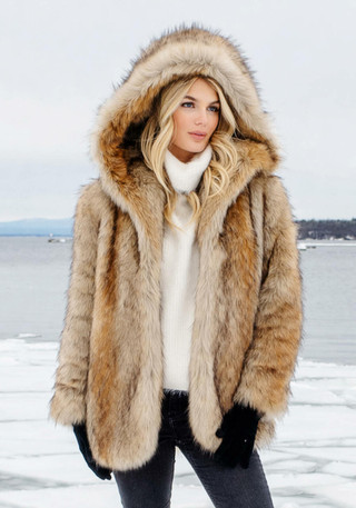 Coyote Faux Fur Hooded Coat Women Fabulous-Furs