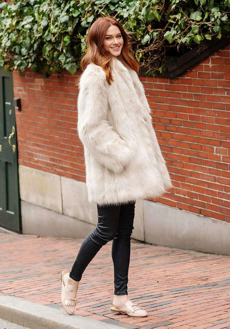 Fabulous-Furs Cape Fox Faux Fur Shawl Collar Coat