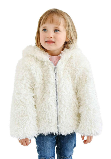 Fabulous-Furs Kids Ivory Lamb Faux Fur Hooded Parka