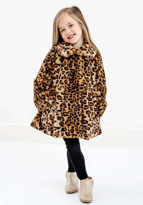 Kids Leopard Faux Fur CeCe Swing Coat