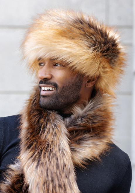  Men's Red Fox Faux Fur Russian-Style Hat 