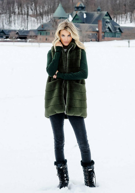 Fabulous-Furs Olive Faux Fur Weekender Zip Vest 