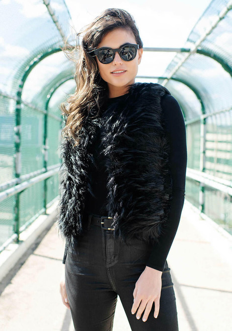 Fabulous-Furs Black Faux Fur Ostrich Vest 