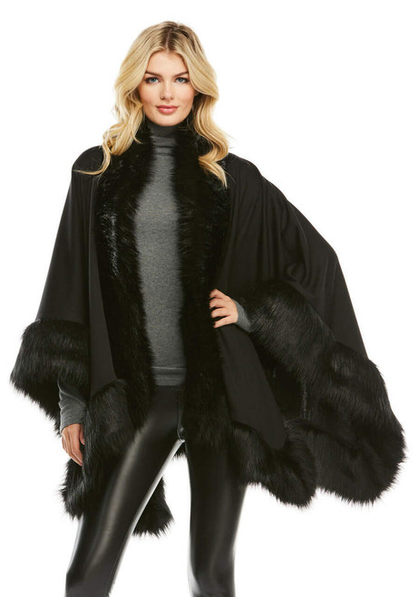 Fabulous-Furs Black Fox Faux Fur-Trimmed Shawl 