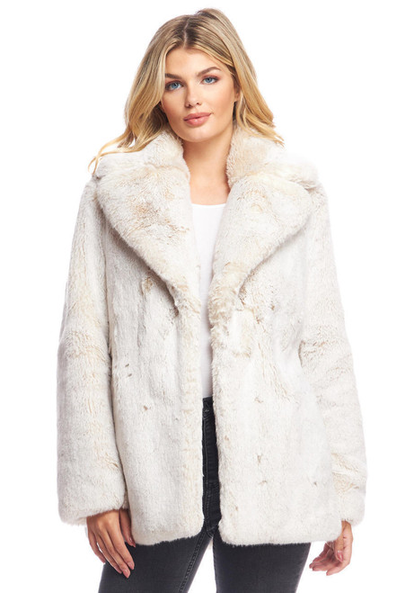  Pearl Mink Faux Fur Couture Notch Collar Coat 