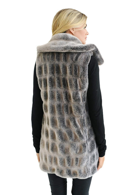 Fabulous-Furs Glacier Grey Mink Faux Fur Couture Snuggle Collar Vest 