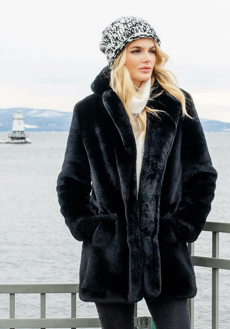 Fabulous-Furs Black Faux Fur Le Mink Jacket 