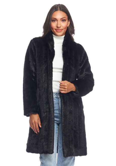 Fabulous-Furs Black Mink Signature Knee-Length Faux Fur Coat 