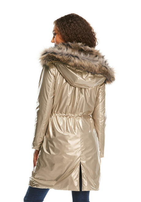 Fabulous-Furs Bronze Glam Squad Faux Fur-Trimmed Storm Coat 