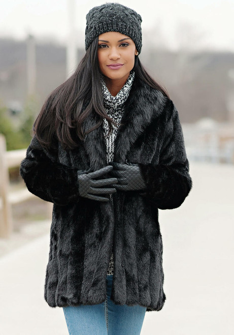 Fabulous-Furs Black Mink Faux Fur Classic Jacket 